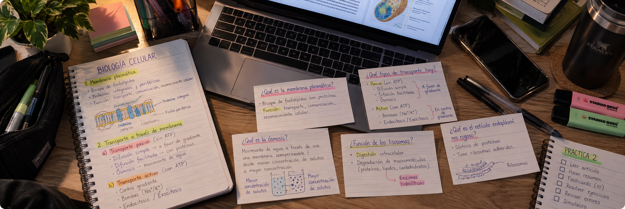 Ejemplo de práctica de recuperación mediante preguntas y tarjetas de estudio.